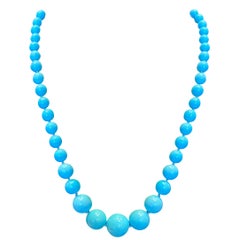 Retro GIA Certified Natural Turquoise Beaded Necklace