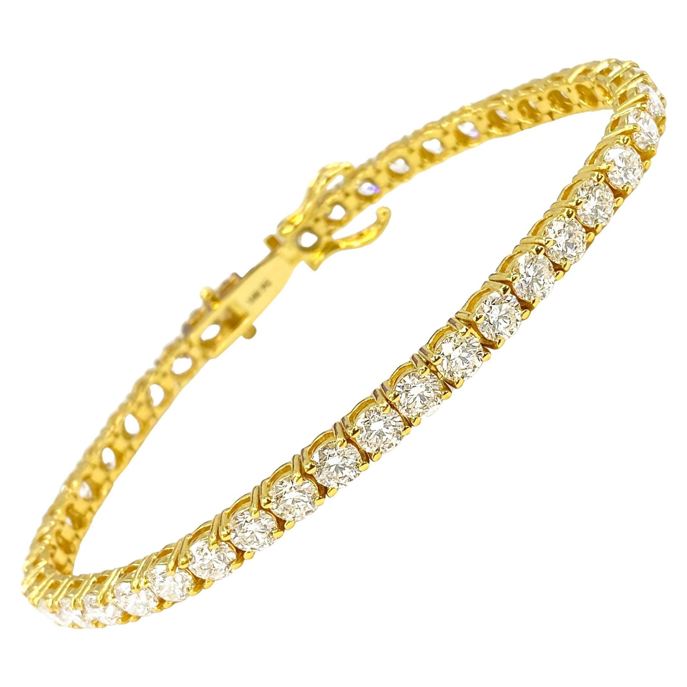 Bracelet tennis en or 14 carats avec diamants VVS de 10,50 carats en vente