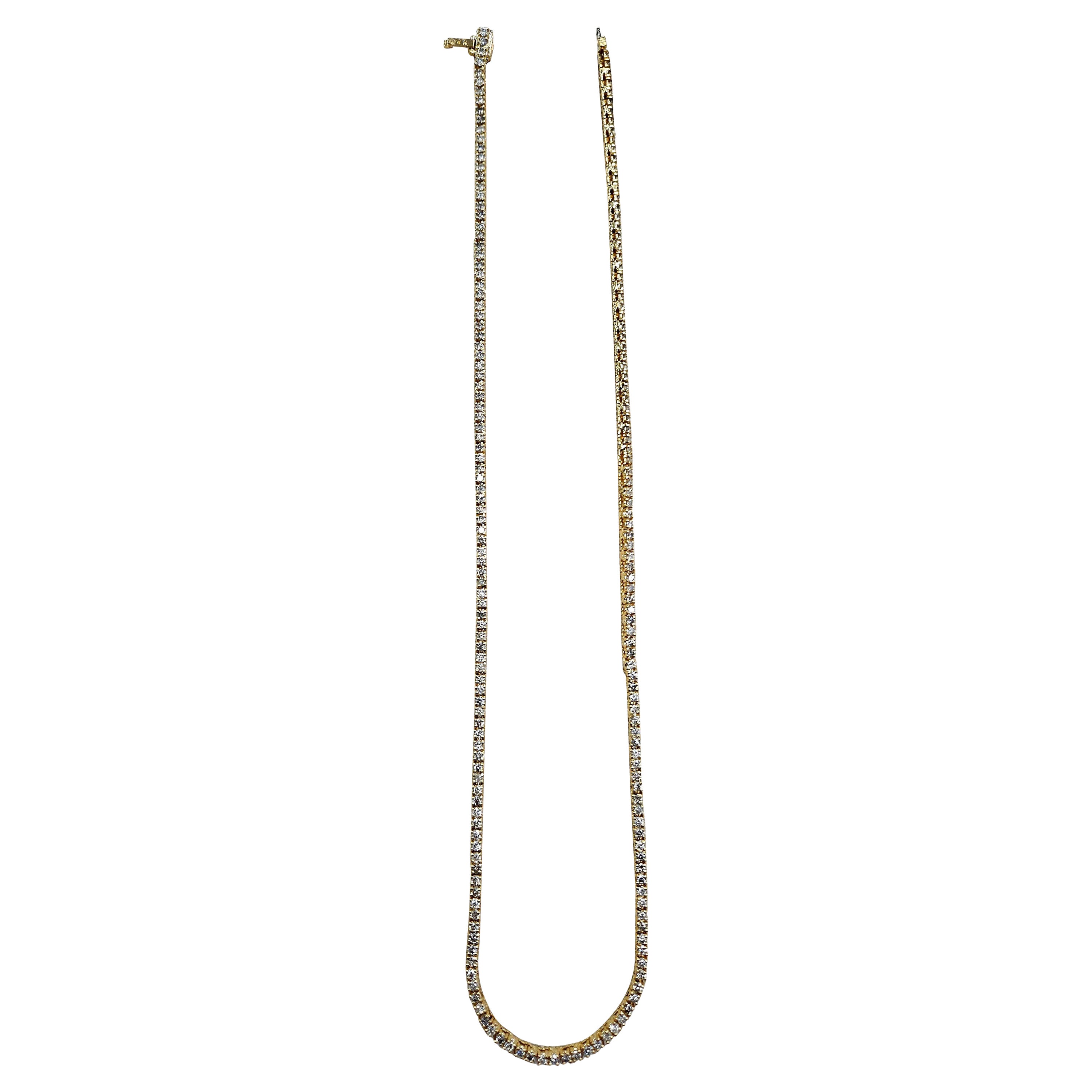 Tennis-Halskette aus 14 Karat Gelbgold mit 6,50 Karat Diamanten im Brillantschliff 16'' im Angebot