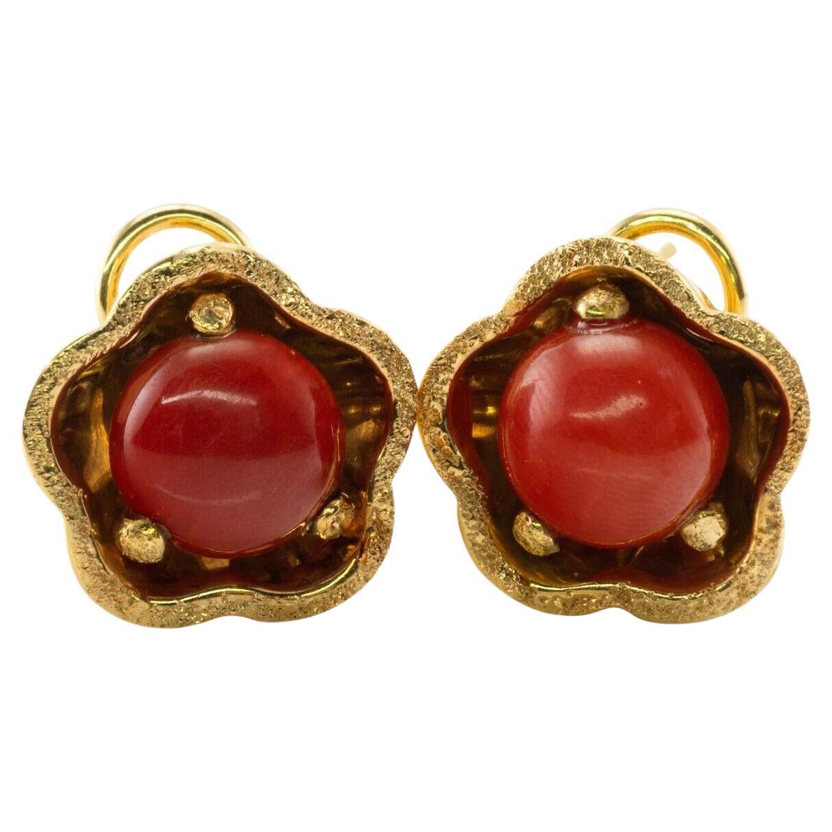 Natural Coral Earrings 18k Gold Italy Omega Backings For Sale