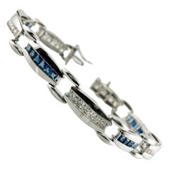 Bracelet diamant saphir or blanc 14K Vintage 7.25 in