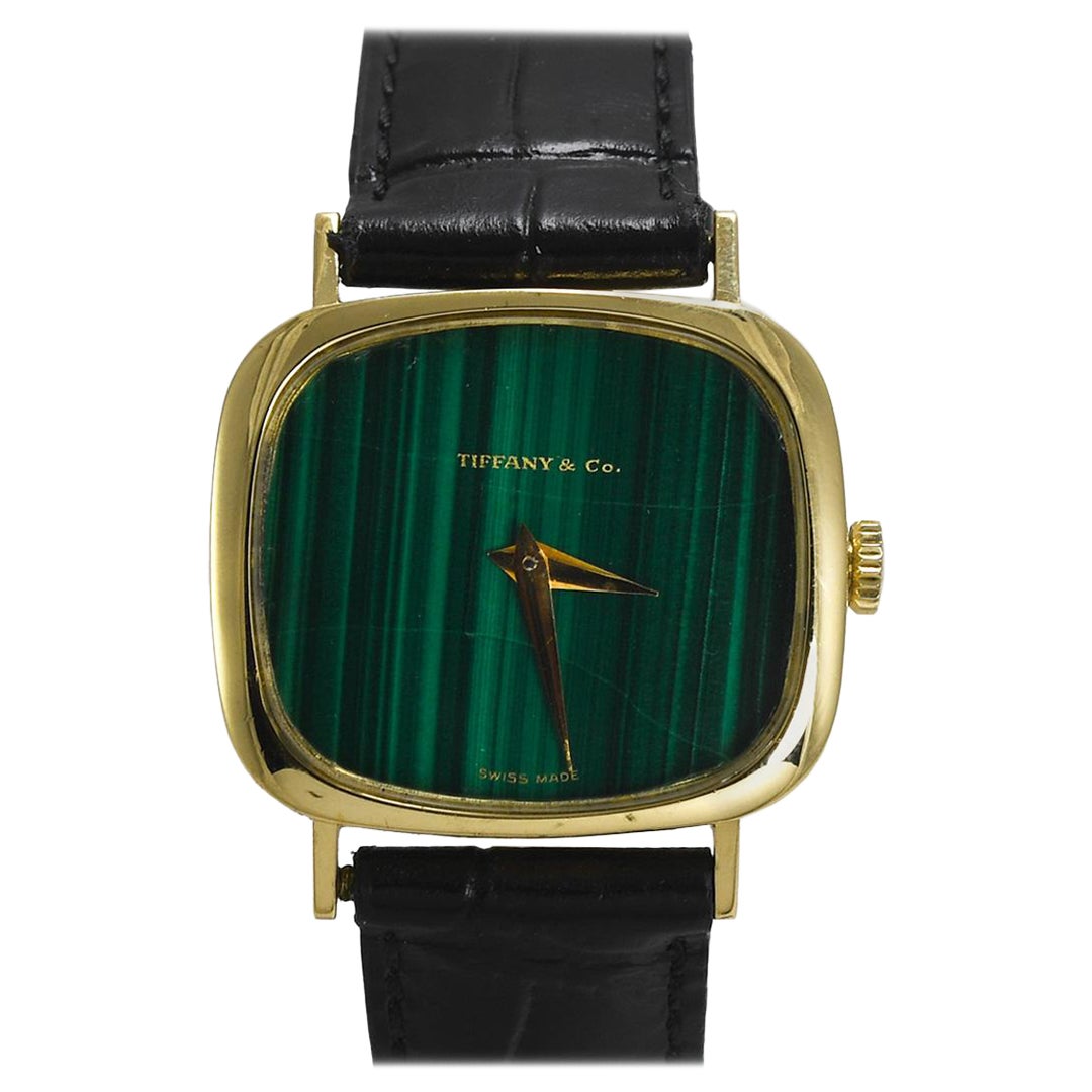 18K Yellow Gold Vintage Tiffany Watch by Concord, Malachite Dial (28mm) For Sale
