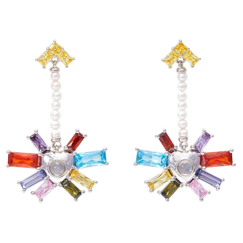 Rainbow Heart Earrings With Pearls For Sale