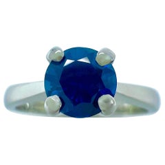 Natural 1.02ct Deep Blue Sapphire Round Cut Platinum Solitaire Ring 6mm