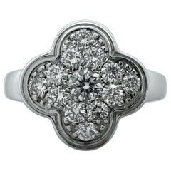 Rare Vintage Van Cleef & Arpels Pure Alhambra Diamond Flower 18k White Gold Ring