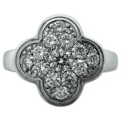 Rare Retro Van Cleef & Arpels Pure Alhambra Diamond Flower 18k White Gold Ring