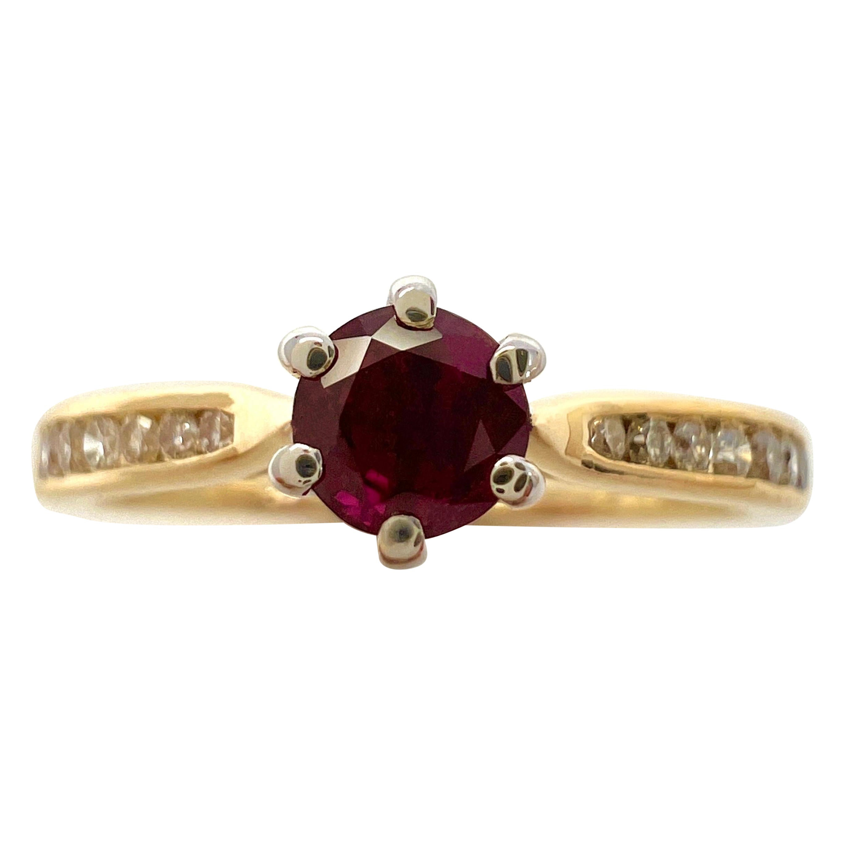 Natural Round Cut Red Ruby And Diamond White And Yellow Gold Ring For Sale