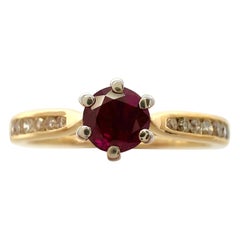 Used Natural Round Cut Red Ruby And Diamond White And Yellow Gold Ring
