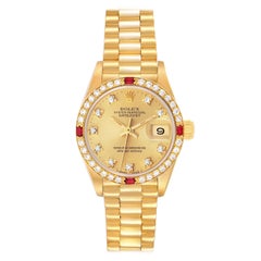 Rolex President Datejust Yellow Gold Diamond Ruby Ladies Watch 69068