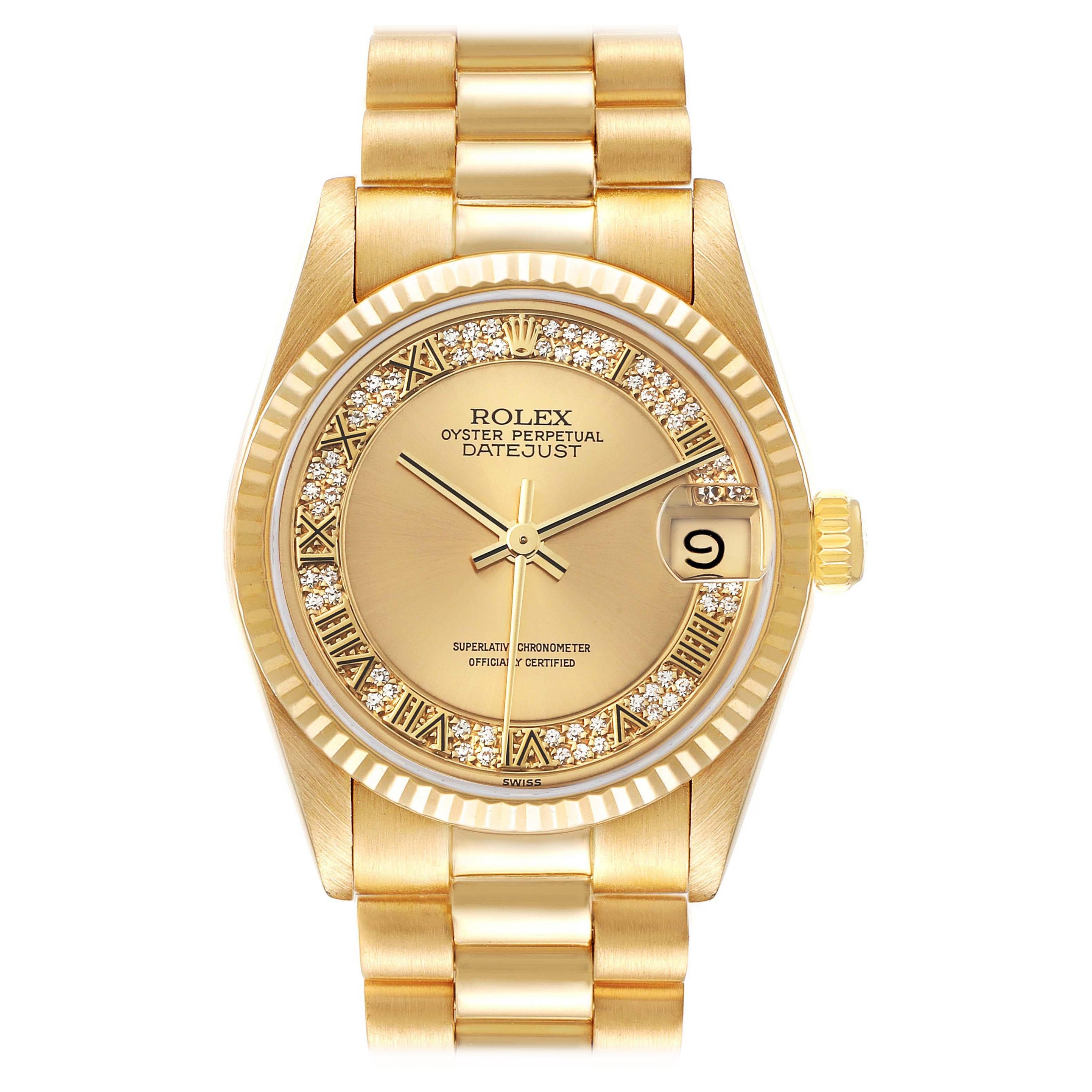 Rolex President Midsize Yellow Gold Myriad Diamond Dial Ladies Watch 68278