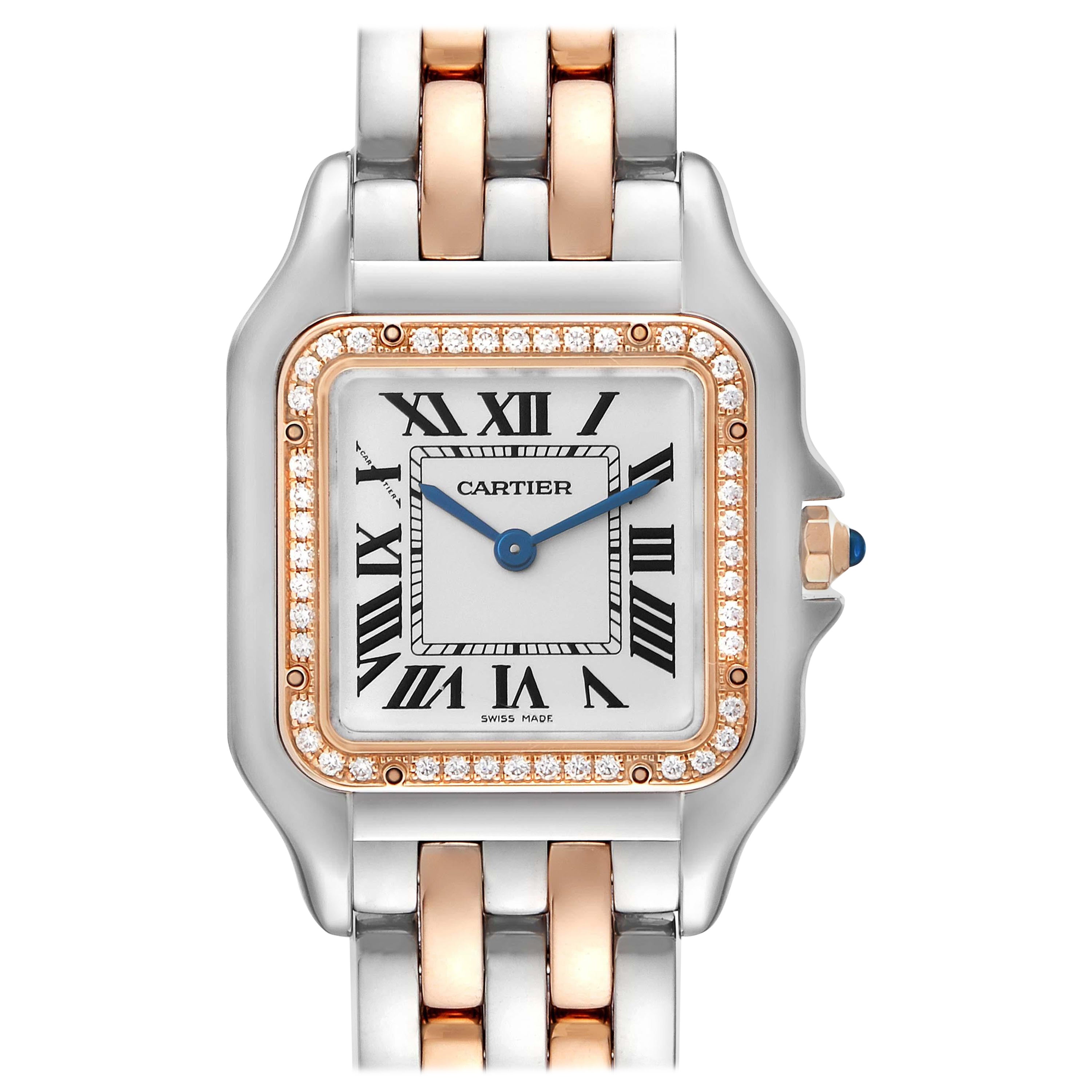 Cartier Montre Panthère moyenne en acier, or rose et diamants pour femmes W3PN0007 en vente
