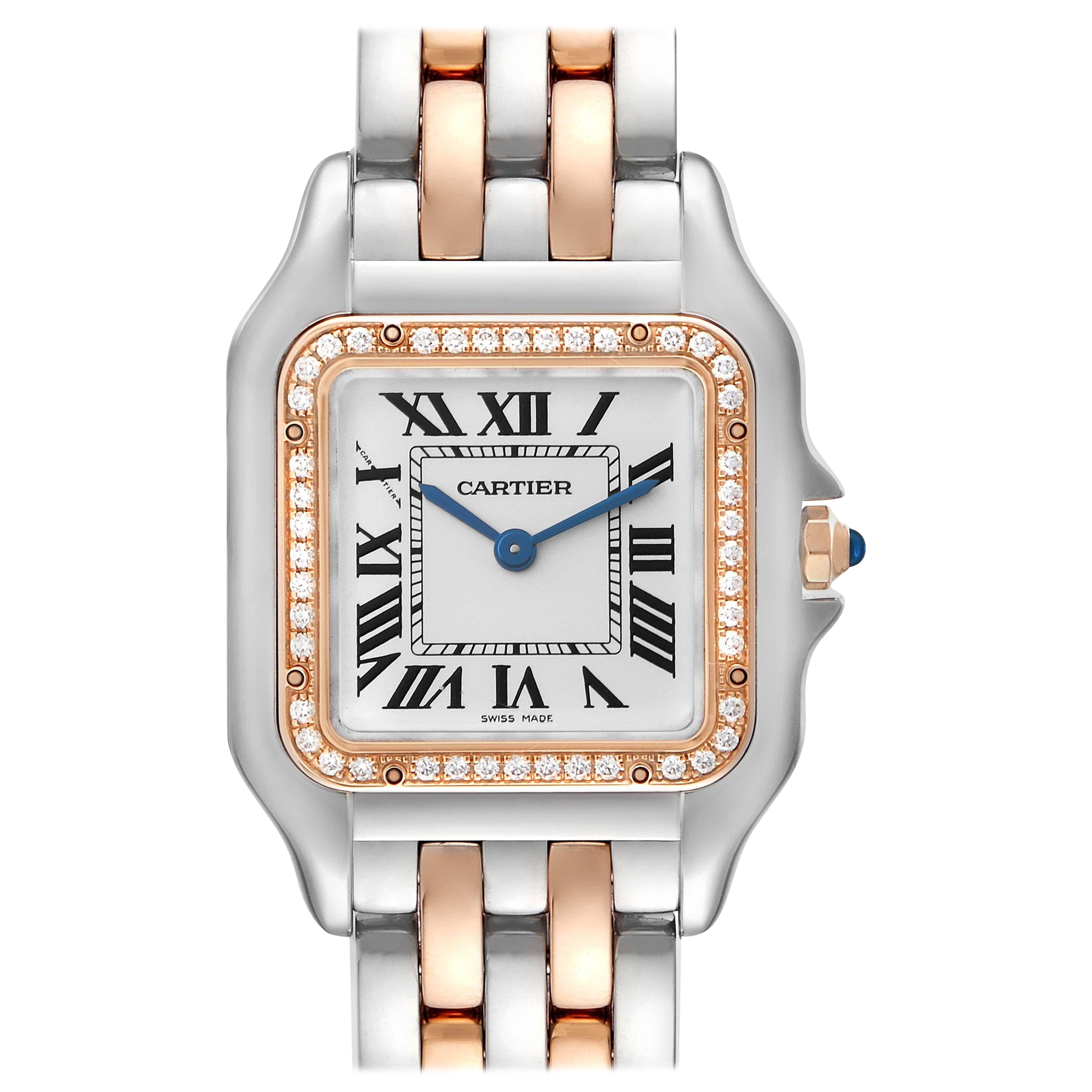 Cartier Panthere Medium Stahl Rose Gold Diamant Damenuhr W3PN0007 im Angebot