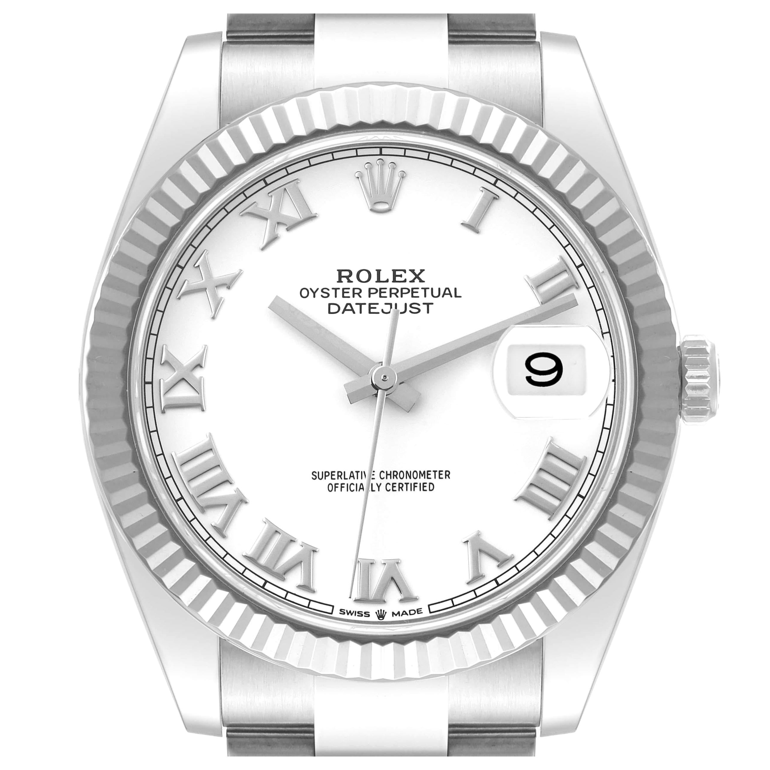 Rolex Datejust 41 Steel White Gold Roman Dial Mens Watch 126334 Box Card
