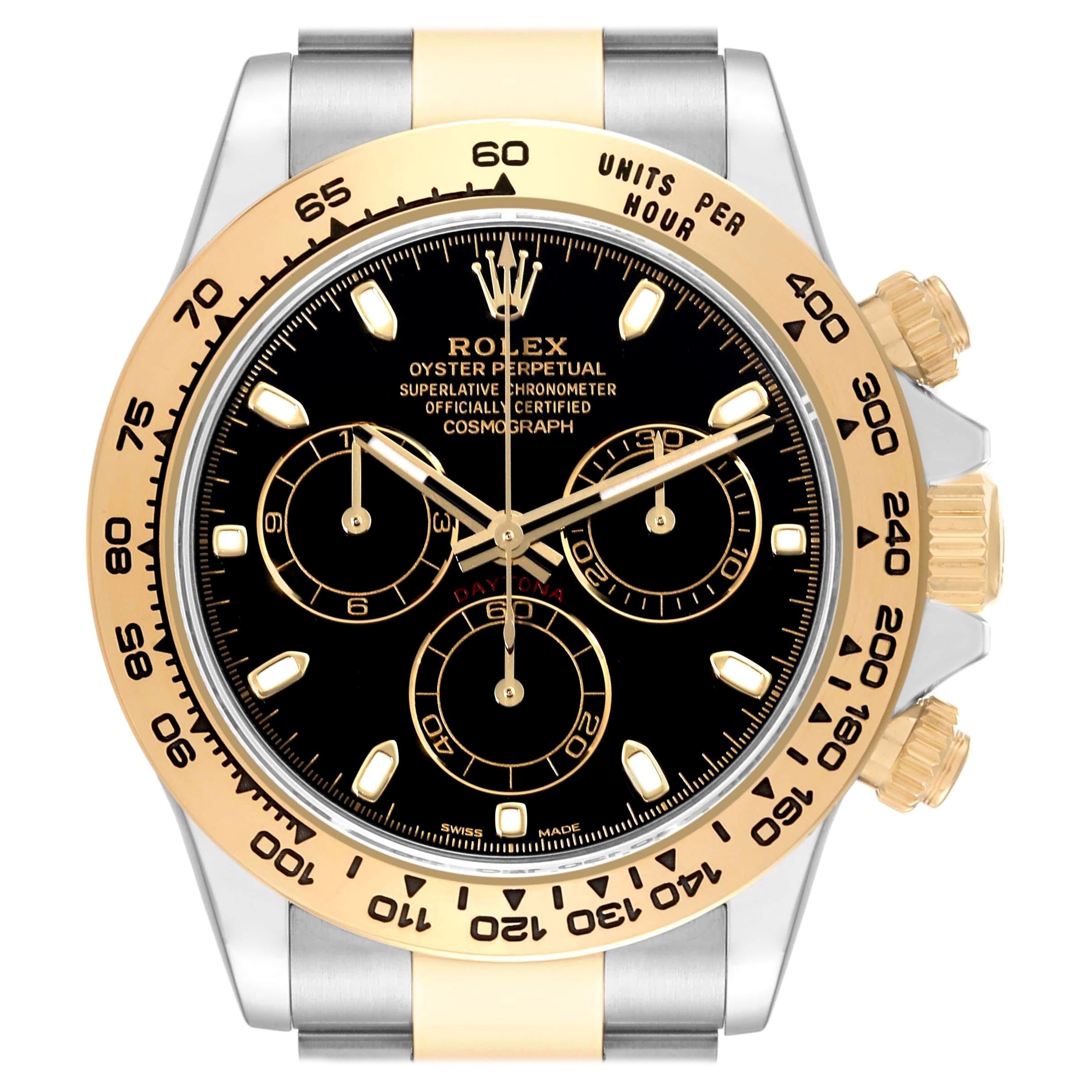 Rolex Cosmograph Daytona Steel Yellow Gold Black Dial Mens Watch 116503 Box Card