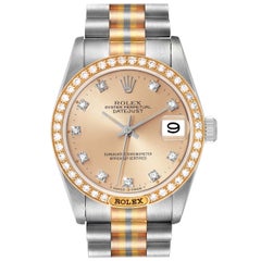 Rolex President Tridor Midsize White Yellow Rose Gold Diamond Ladies Watch 68149