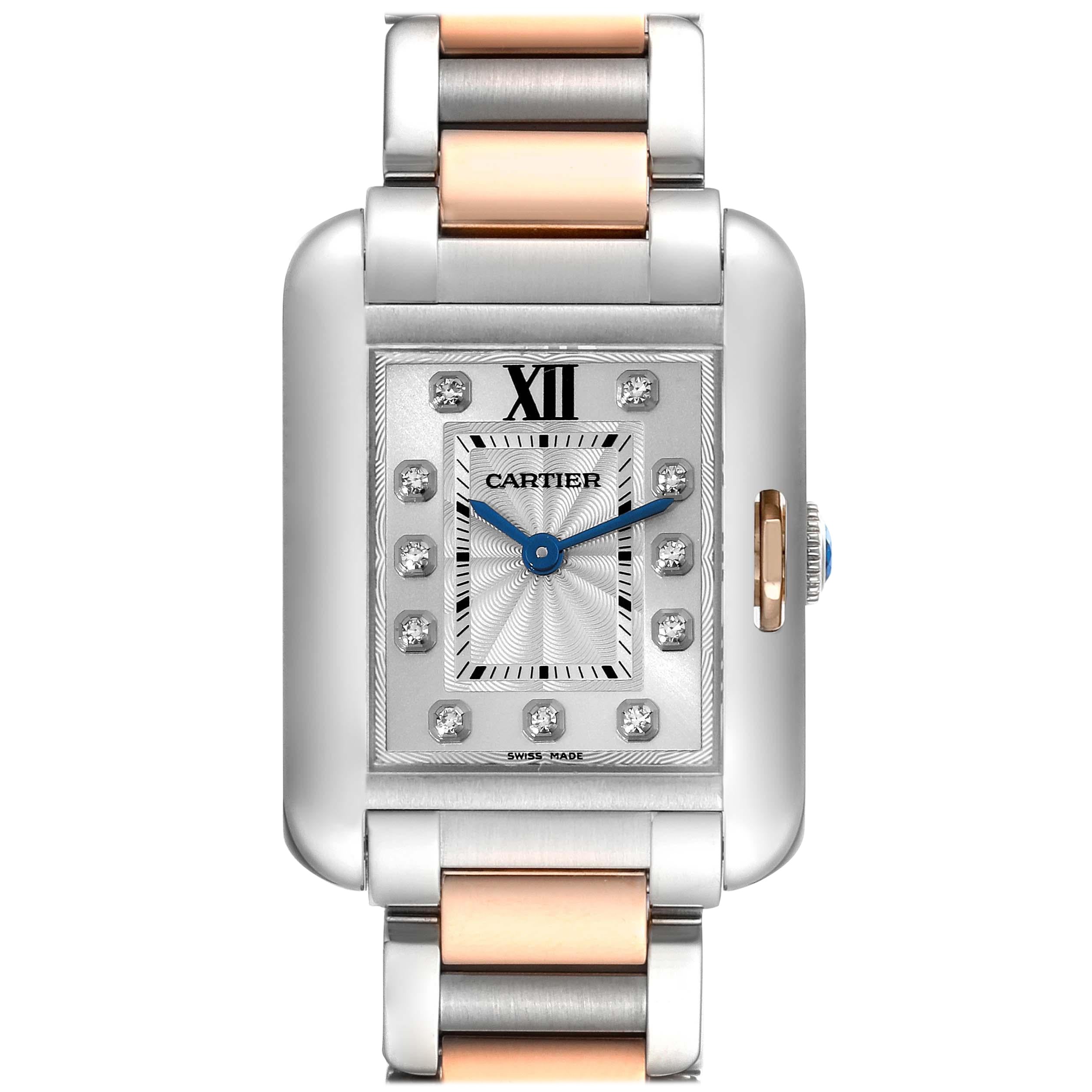 Cartier Tank Anglaise Small Steel Rose Gold Diamond Ladies Watch WT100024 For Sale