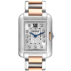 Vintage Cartier Tank Anglaise Small Steel Rose Gold Diamond Ladies Watch WT100024