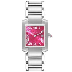 Cartier Tank Francaise Raspberry Dial Limited Edition Steel Ladies Watch 