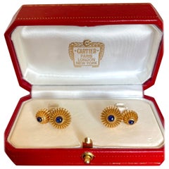 Cartier Pasha Sapphire 18 Karat Yellow Gold Cufflinks Vintage Sapphires