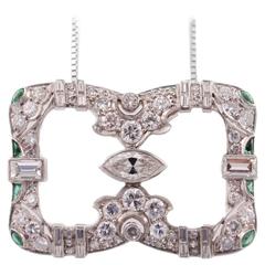 Art Deco Emerald Diamond Platinum Pendant Necklace