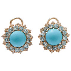 Retro Magnesite, Topazs, Diamonds, 14 Karat Rose Gold Earrings.