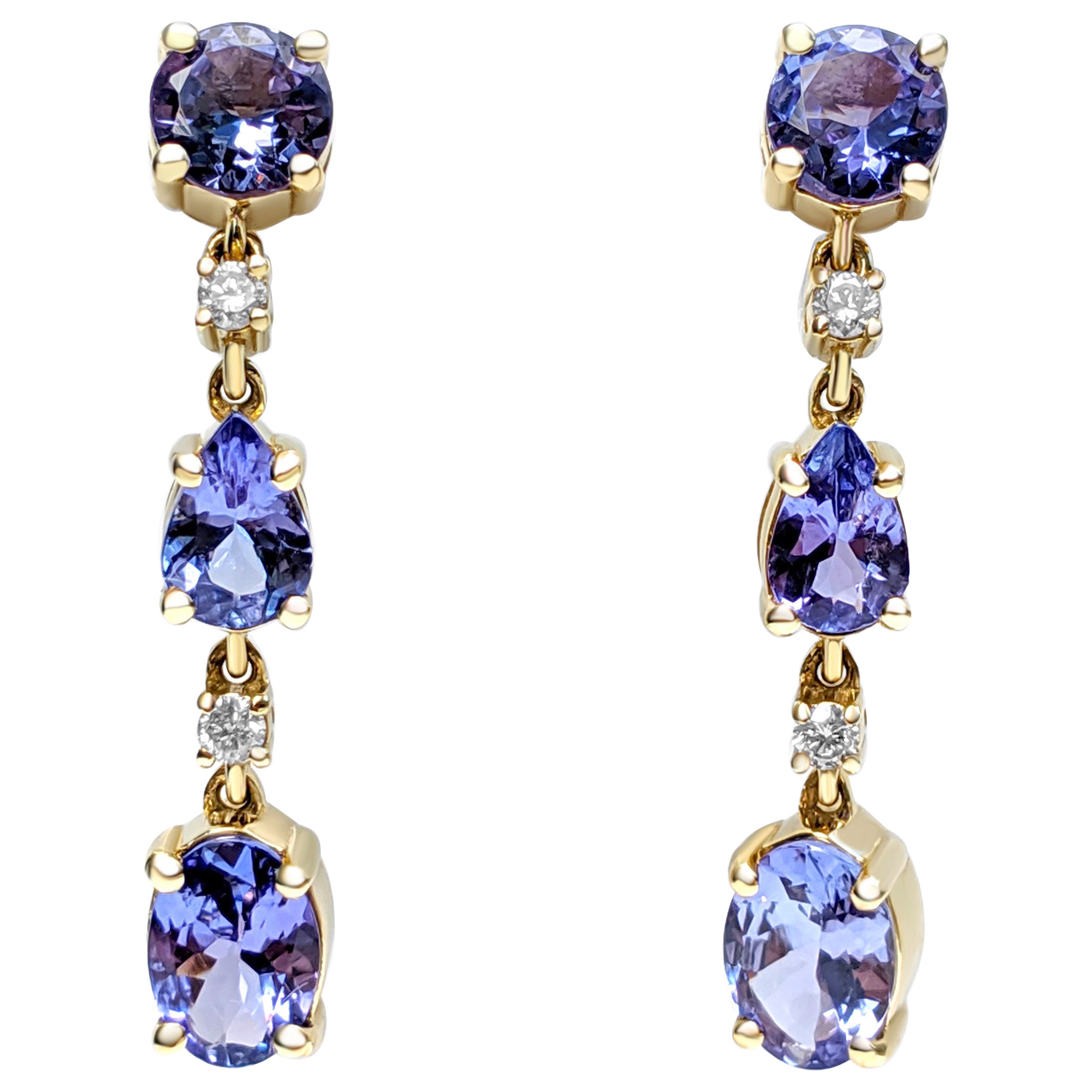 Boucles d'oreilles en or blanc 14 carats avec tanzanite de 2,73 carats et diamants 0,11 carat