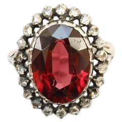 Retro Rhodolite Garnet Rose Cut Diamonds Ring