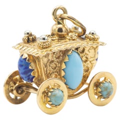 18k solid gold Italian carriage pendant - horse car - Venetian Etruscan - 1960's