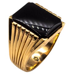 Art Deco Style Handcrafted Onyx Yellow Gold Cocktail Ring