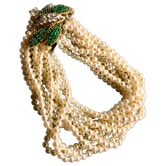 Pearl diamond and emerald bracelet