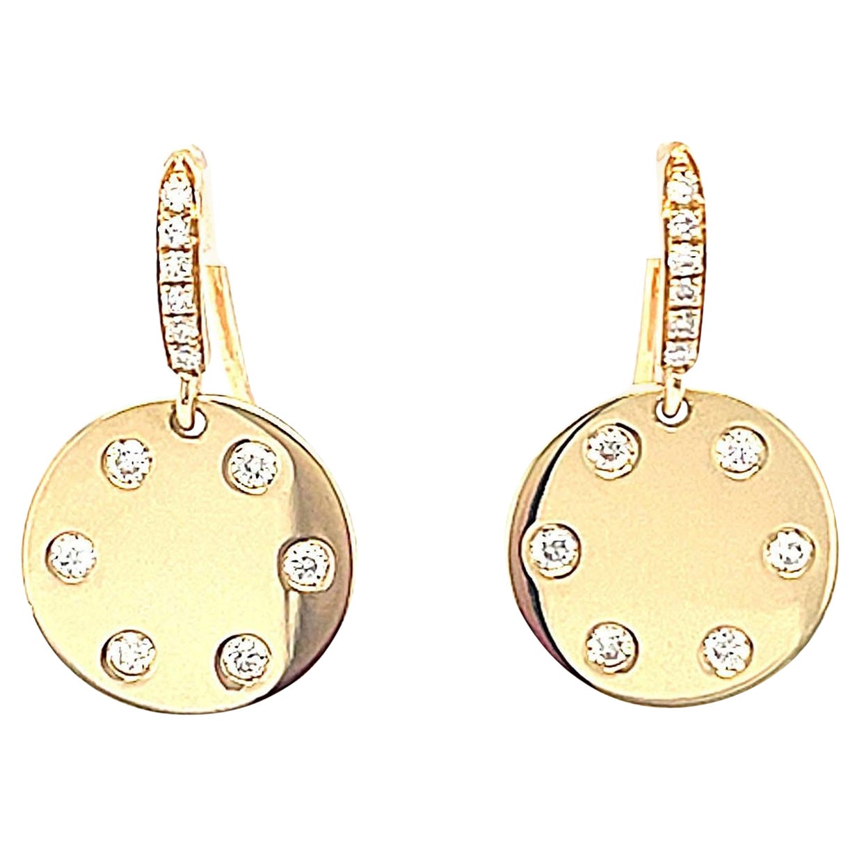 18 Karat Yellow Gold Diamond Drop Earrings For Sale