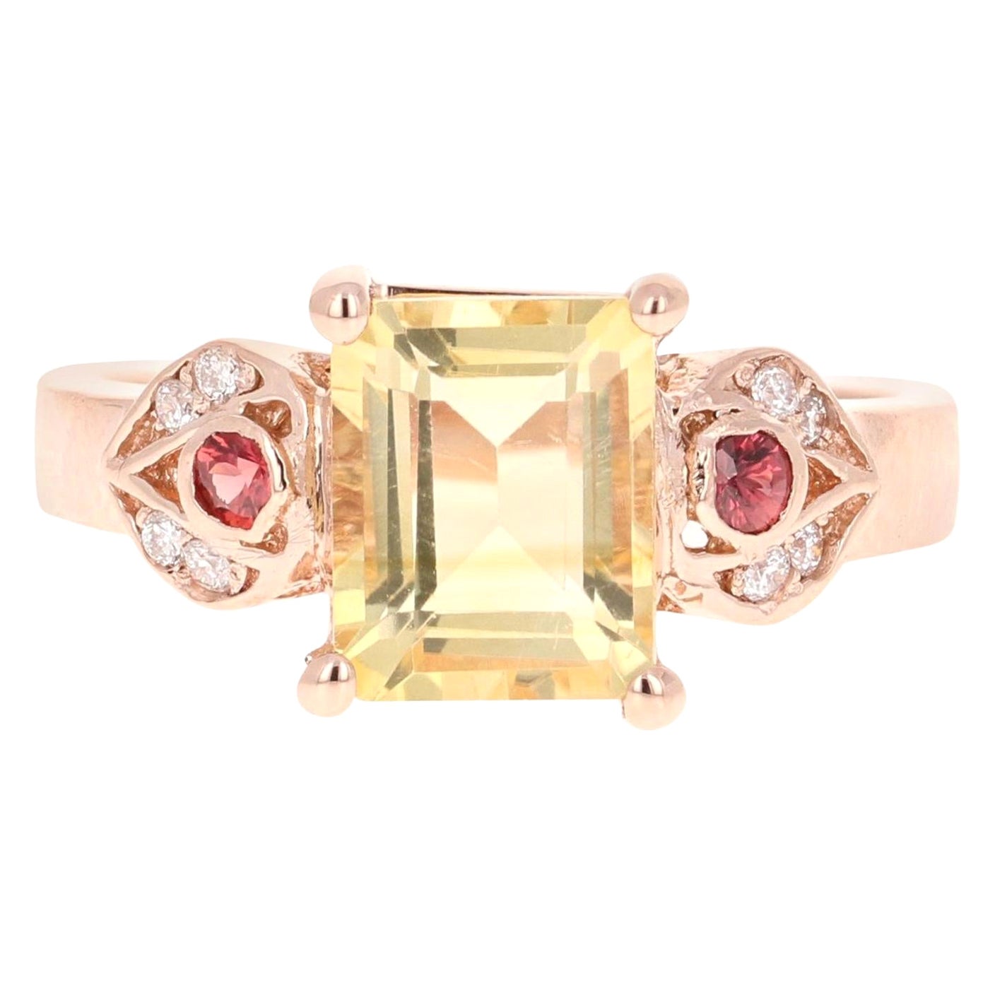2.45 Carat Citrine Sapphire Diamond Rose Gold Engagement Ring For Sale