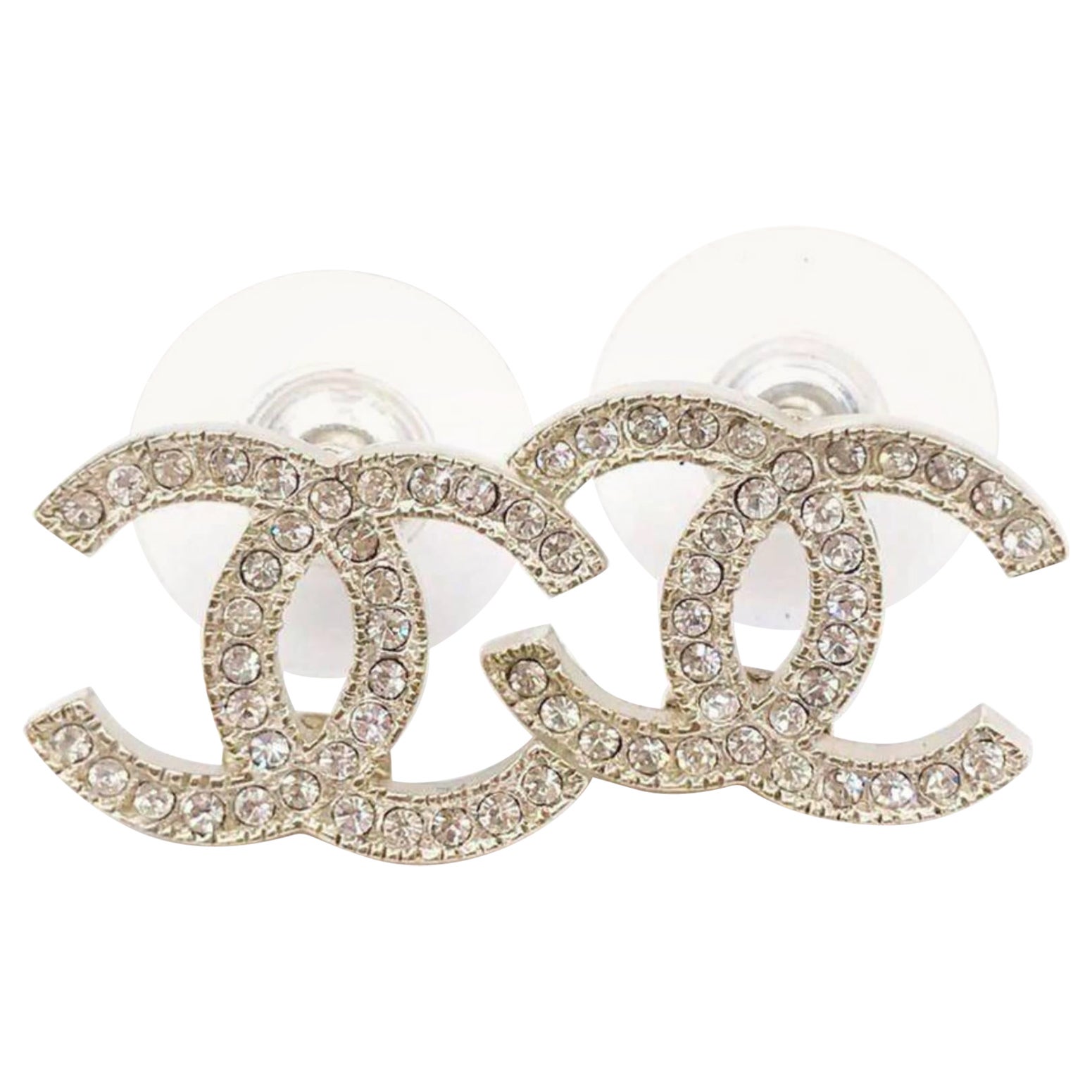 Chanel Classic Gold CC Crystal Moscova Piercing Earrings 