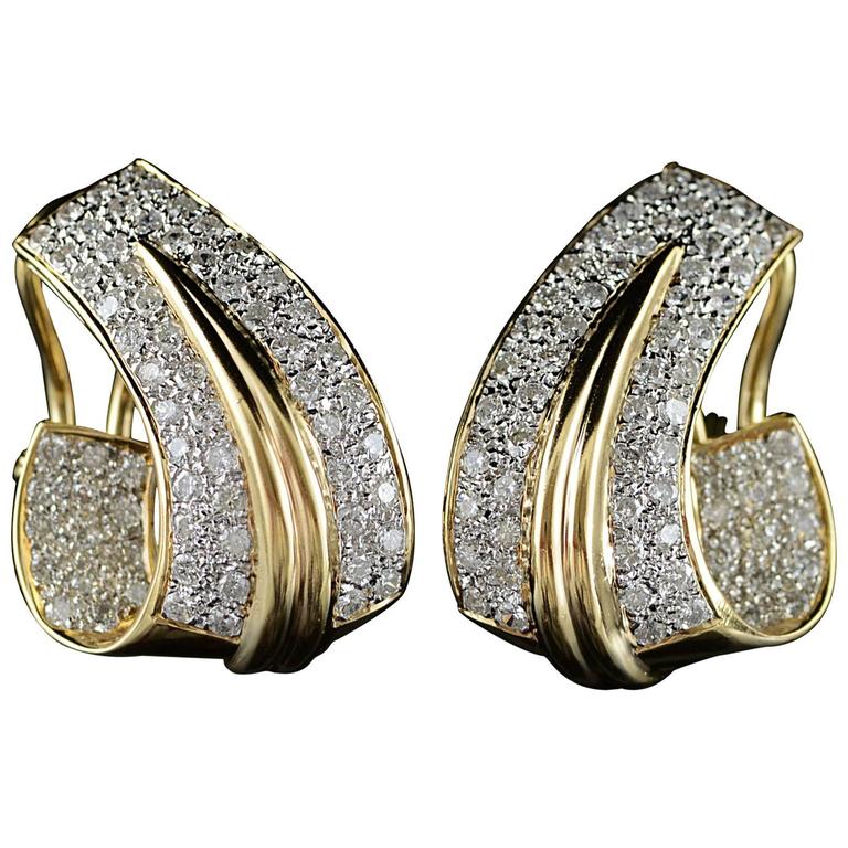 2.00 Carat Total Weight Pave Diamond French Clip Earrings at 1stDibs