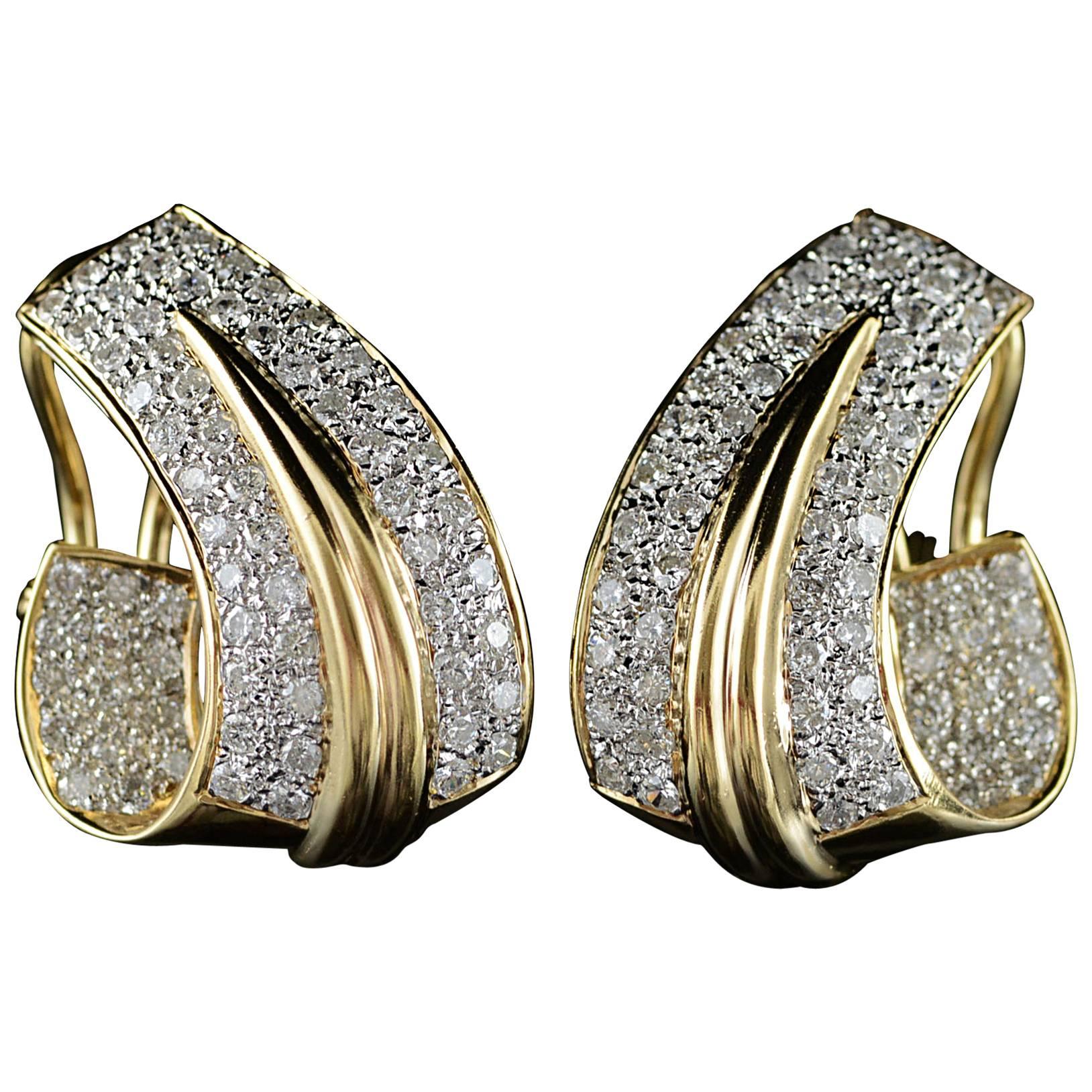 2.00 Carat Total Weight Pave Diamond French Clip Earrings