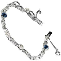  Platinum Filigree Diamond  Sapphire Bracelet