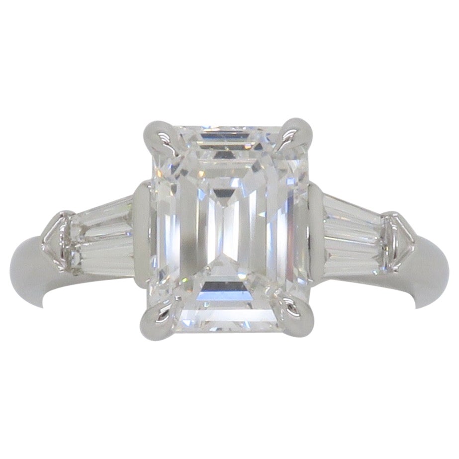 GIA Certified 2.19CTW Emerald Cut Diamond Engagement Ring For Sale
