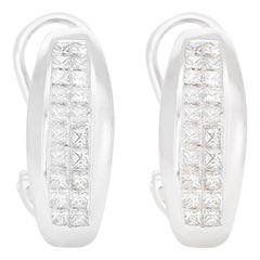 Boucles d'oreilles en or blanc 18 carats avec diamants naturels ronds brillants de 1,20 carat