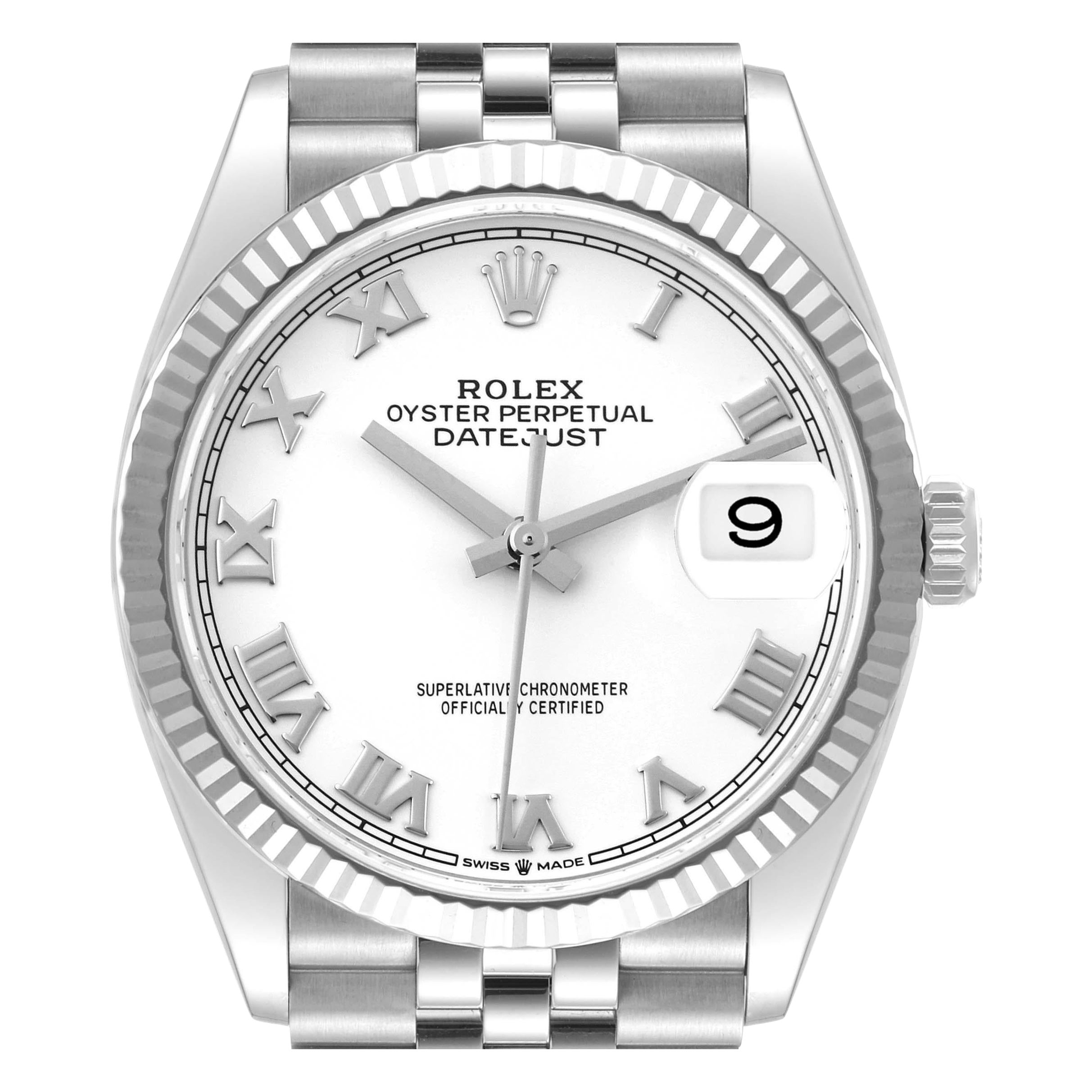 Rolex Datejust Steel White Gold White Dial Mens Watch 126234 Box Card