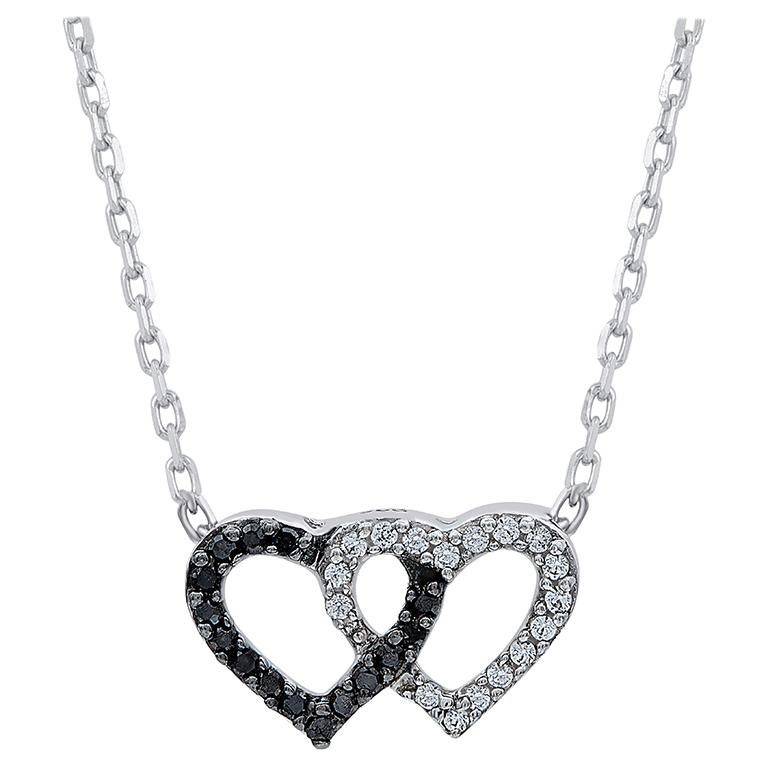 TJD 0.10 Carat Natural Diamond 14 Karat White Gold Interlocking Heart Necklace For Sale