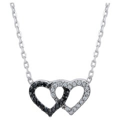 TJD 0.10 Carat Natural Diamond 14 Karat White Gold Interlocking Heart Necklace