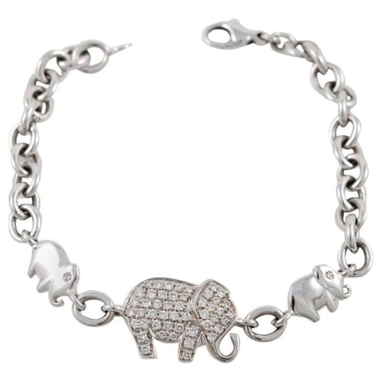 White Gold and Diamond Elephant link Bracelet  For Sale
