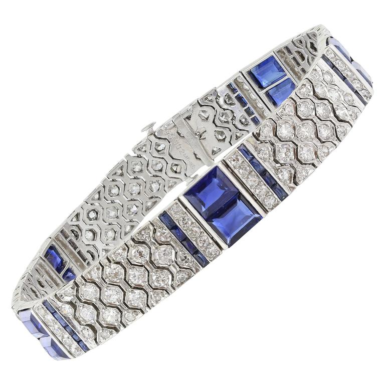 Art Deco Sapphire Diamond Bracelet Signed Charles Hall at 1stDibs