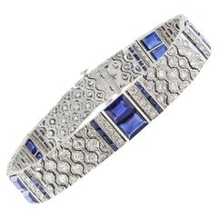 Antique Art Deco Sapphire Diamond Bracelet Signed Charles Hall