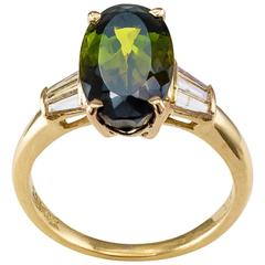  Green Tourmaline and Diamond Solitaire RIng