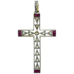 Antique Rose Diamond Ruby Cross 11