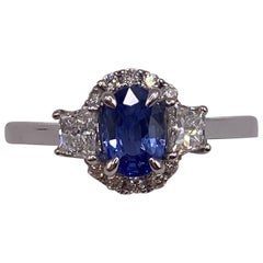 1.21ctw Oval Sapphire & Trapezoid Diamond Ring in 18KT White Gold