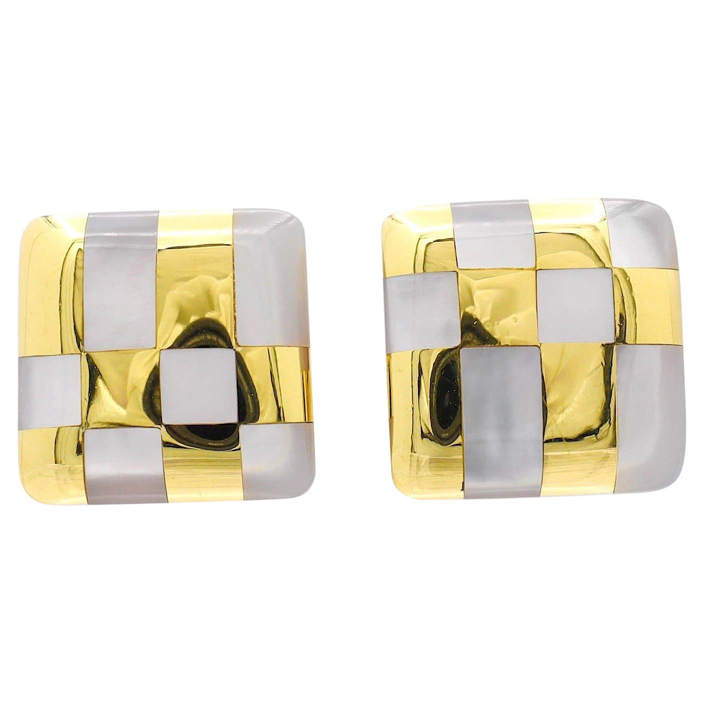 Tiffany & Co. A. Cummings 18K Yellow Gold Mother Of Pearl Square Clip Earrings For Sale