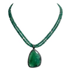 Russian Emerald Pendant on a Double Strand Emerald Paradizia Necklace