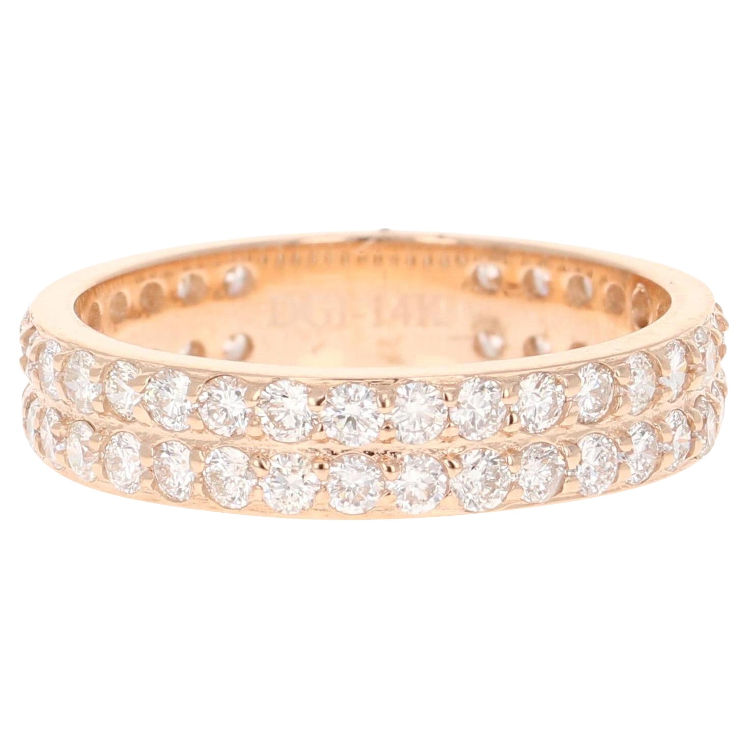 1.48 Carat Natural Diamond Rose Gold Band For Sale